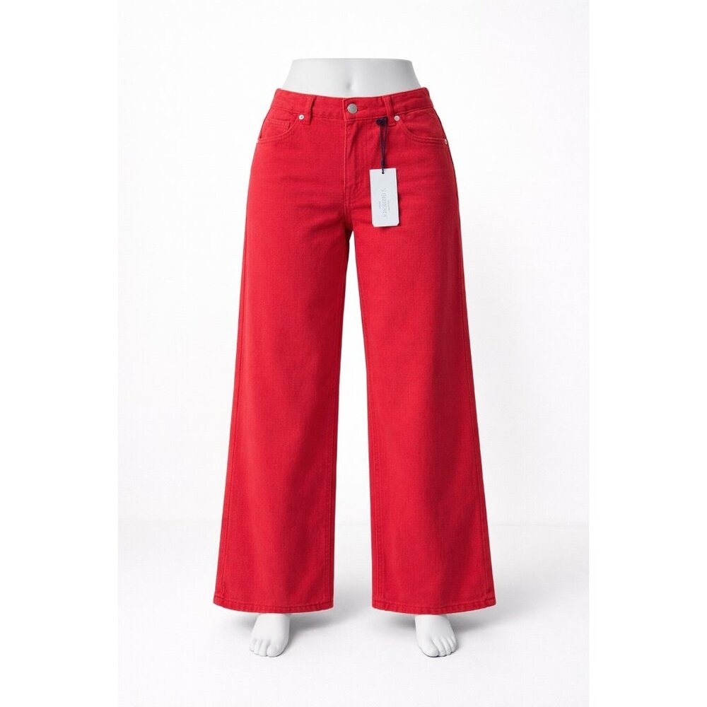 Red Wide‎ Leg Jeans Juniors Size 9 Mid Rise 100% Cotton Angel Kiss NWT